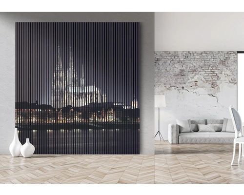 Panneau mural décoratif avec motif de la cathédrale de Cologne dans un espace de vie lumineux