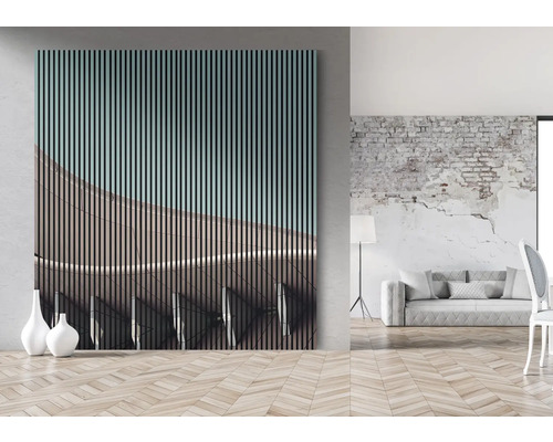 Panneau mural décoratif avec motif architectural dans un espace moderne