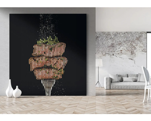 Image murale décorative avec motif alimentaire dans une pièce meublée moderne