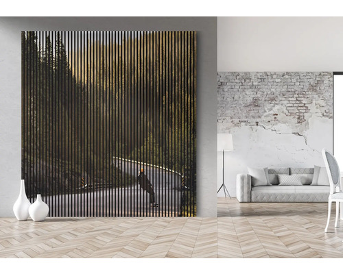 Photo d''intérieur avec panneau acoustique à motif de forêt