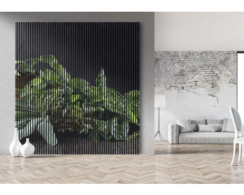 Panneau mural avec motif végétal dans un espace de vie moderne