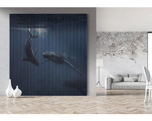 Panneaux muraux décoratifs avec motif de baleine dans un espace de vie lumineux