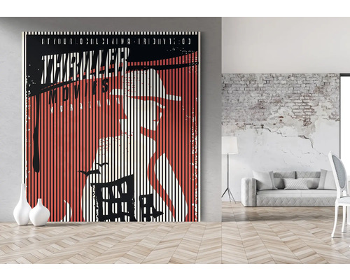 Affiche décorative avec rayures verticales et motif de thriller dans un salon