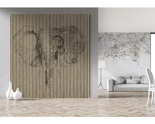 Panneau mural décoratif avec motif d''éléphant dans une pièce lumineuse