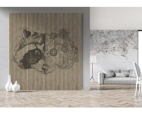 Espace de vie avec un panneau de bois à motif d''ours