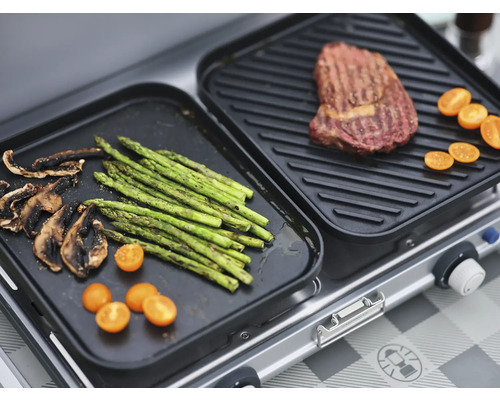 Légumes et steak sur un gril