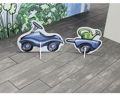 Illustration d''une voiture à porteur et d''une brouette avec arrosoir