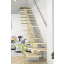Escalier autoportant en bois dans un espace de vie avec rampe
