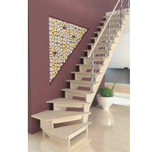Escalier en bois avec rampe en acier inoxydable dans une pièce lumineuse au design moderne