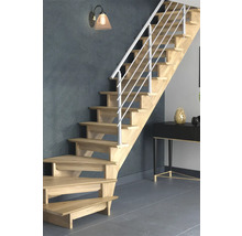 Escalier en bois avec rampe en métal à l''intérieur