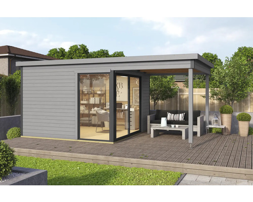 Abri de jardin Outdoor Life Domeo 2 avec plancher, toiture latérale 504,4 x 300 cm gris clair