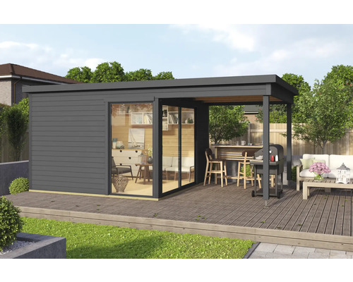 Abri de jardin Outdoor Life Domeo 2 avec plancher, toiture latérale 504,4 x 300 cm gris carbone