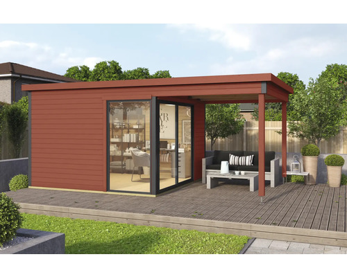 Abri de jardin Outdoor Life Domeo 2 avec plancher, toiture latérale 504,4 x 300 cm rouge de Falun