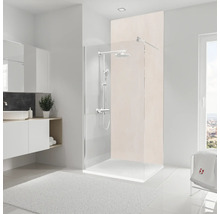 Salle de bain moderne avec cabine de douche, lavabo et tapis doux