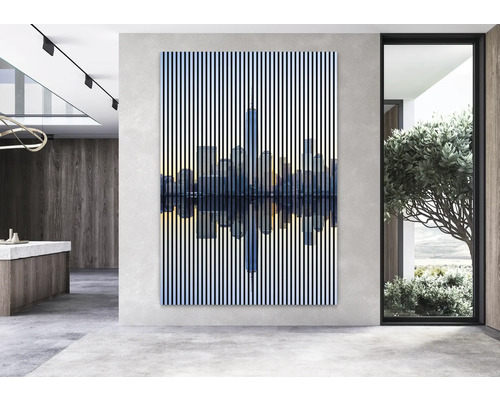 Image murale décorative avec motif de skyline dans une pièce aménagée moderne