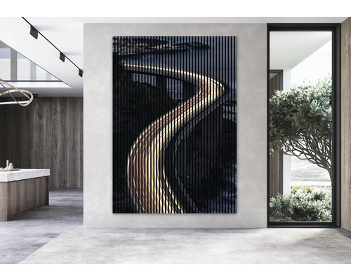 Image murale abstraite d''une route éclairée avec des rayures verticales