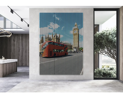 Tableau mural avec bus londonien à impériale et Big Ben à rayures