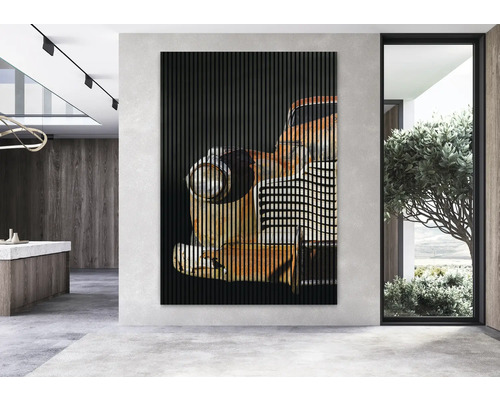Panneau mural décoratif avec motif de voiture abstrait dans un espace moderne.