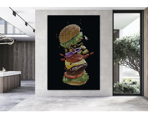 Espace de vie avec une peinture murale d''un hamburger
