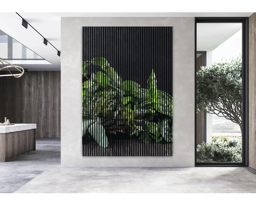 Panneau mural décoratif avec motif de plantes dans un espace de vie moderne