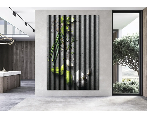 Panneau mural décoratif avec motif d''herbes aromatiques dans un espace moderne