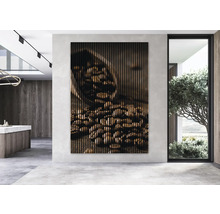 Panneau acoustique avec motif de grains de café dans une pièce moderne