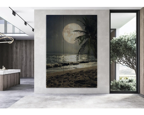 Revêtement mural décoratif avec motif de plage dans un espace de vie moderne.