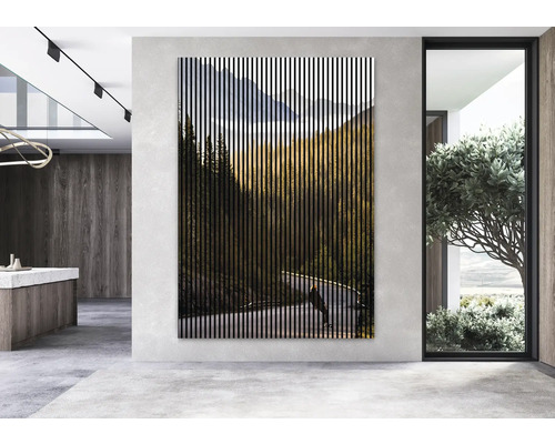 Panneau mural décoratif avec motif de montagne dans un espace de vie moderne