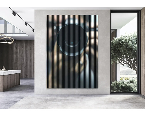 Photo d''intérieur d''une pièce avec un panneau mural acoustique à motif abstrait