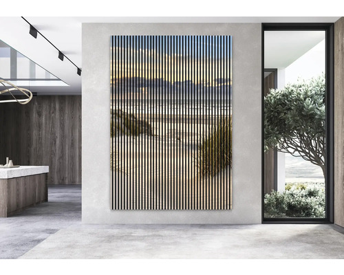 Panneau mural décoratif avec motif de plage dans un espace de vie moderne