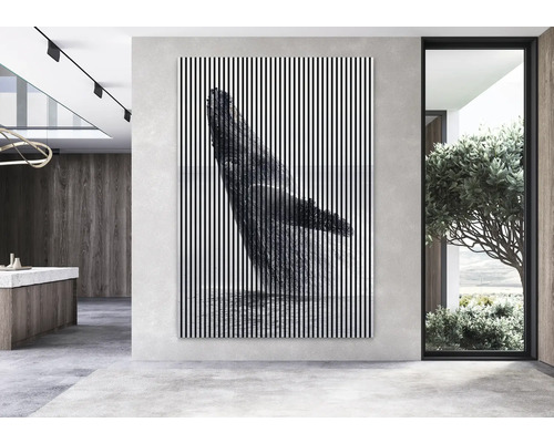 Intérieur moderne avec une image d''une nageoire de baleine avec des rayures verticales