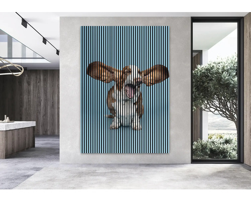 Image murale décorative avec un motif de chien dans un salon moderne