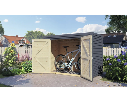 Garage à vélo, armoire de jardin Bertilo Fineline profilé losange 207 x 103 x 143 cm RAL 7016 anthracite