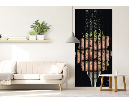 Image murale avec motif de viande sur une fourchette dans le salon