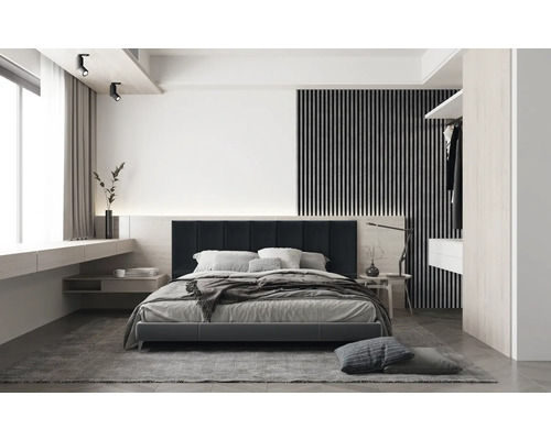 Chambre à coucher avec lit, table de chevet et éclairage