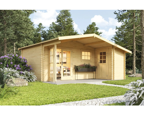 Gartenhaus Outdoor Life Little Rock inkl. Fussboden 558,7 x 480 cm natur Garten mit Holzgartenhaus mit Doppeltür und Fenster