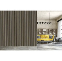 Raumansicht mit Wandpaneelen und Wohnzimmermöbeln