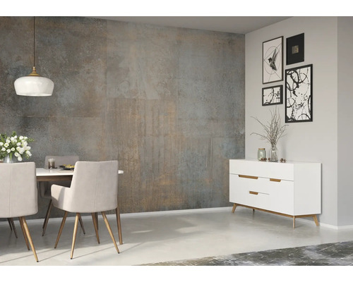 Esszimmer mit Esstisch, Stühlen, Sideboard und Wandpaneelen im modernen Design