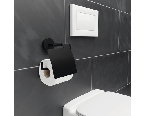 Porte-papier toilette avec couvercle et plaque de commande au mur