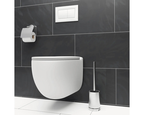 WC suspendu avec porte-papier toilette, plaque de commande et brosse de toilette