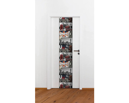 Porte blanche avec film décoratif motif Londres