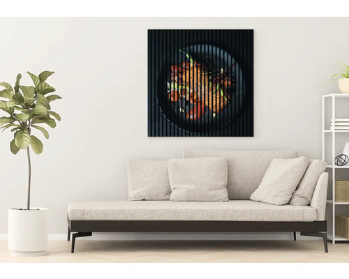 Image murale décorative avec motif de nourriture au-dessus d''un canapé