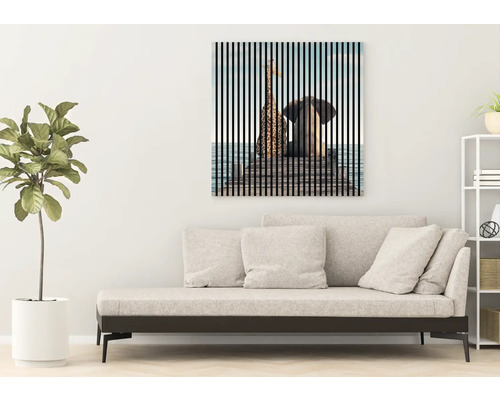 Dekoratives Wandbild mit Elefant und Giraffe auf einem Steg