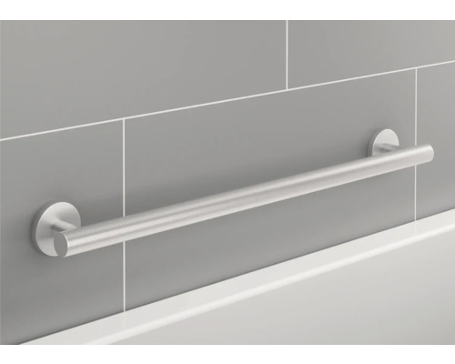 Barre d''appui en acier inoxydable sur mur carrelé