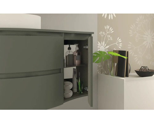 Meuble de salle de bains avec compartiment ouvert pour ranger les articles de toilette