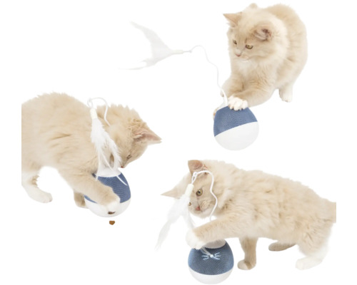Chat jouant avec un ballon de nourriture interactif avec une plume
