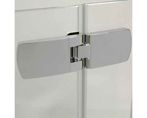 Vue détaillée de ferrures de douche en métal sur une cabine de douche