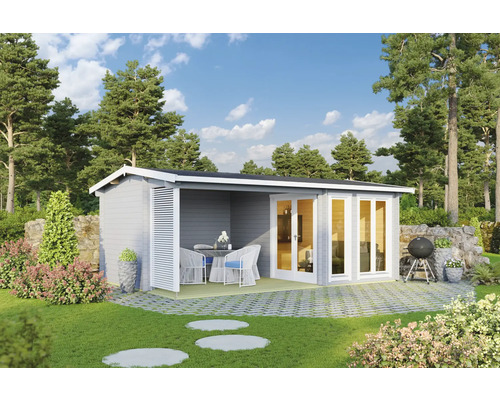 Abri de jardin Outdoor Life Torquay 44 avec plancher, terrasse 575 x 370 cm gris clair