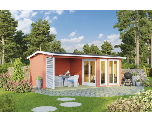 Abri de jardin Outdoor Life Torquay 44 avec plancher, terrasse 575 x 370 cm rouge de Falun