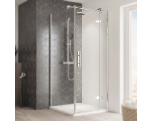 Porte pivotante pour paroi latérale Breuer Avanta 120 cm butée à droite en verre transparent avec revêtement résistant à la saleté profilé couleur chrome